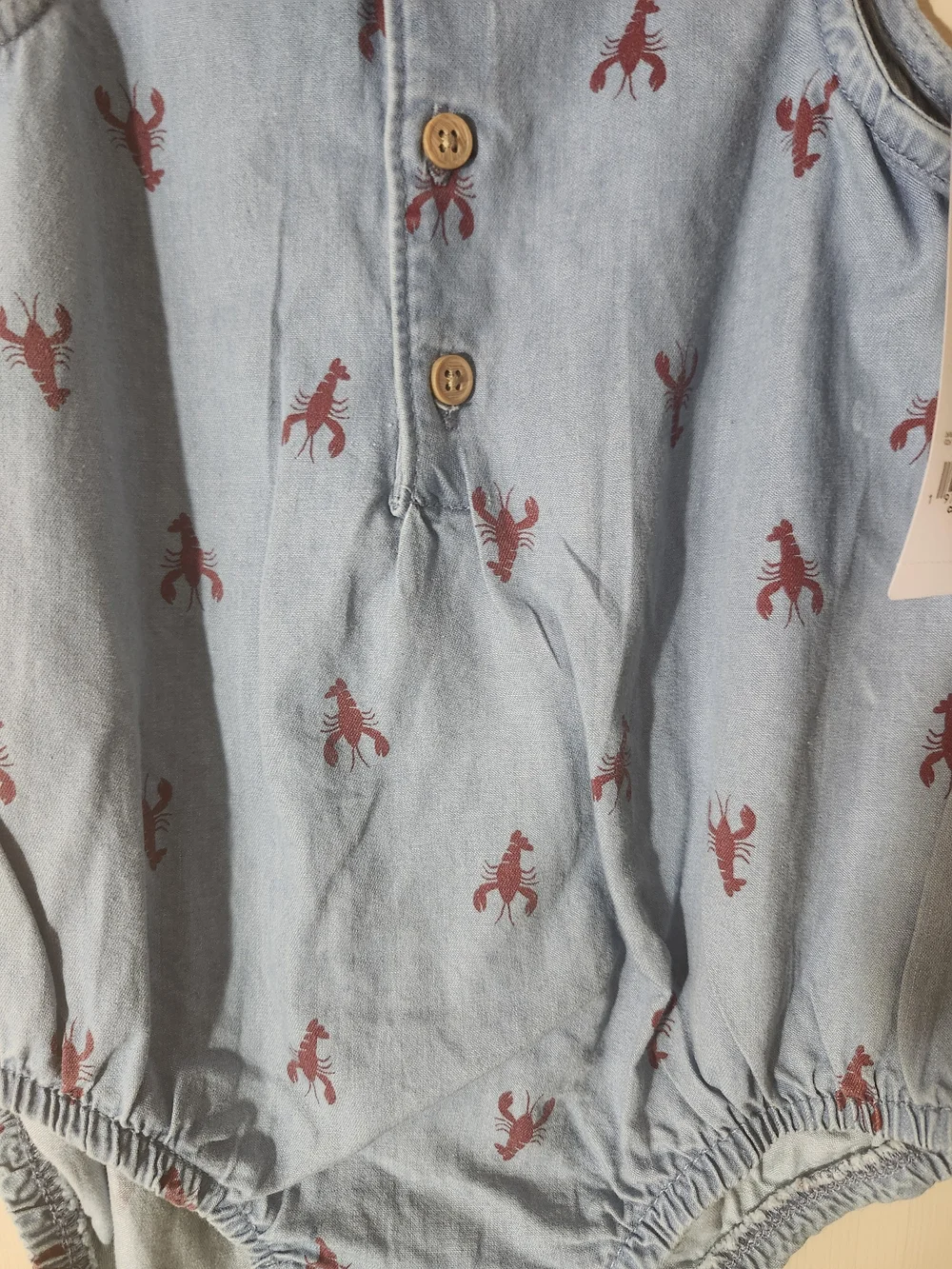 Carter's Light Denim Romper with Red Lobster Print